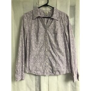 Christopher & Banks Womens Lavender White Damask Scroll Button Down Shirt Large